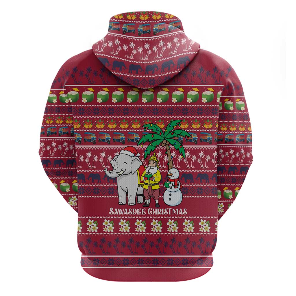 Thailand Christmas Zip Hoodie with Santa Elephant Snowman Palm Tree and Sawasdee Holiday - Wonder Print Shop