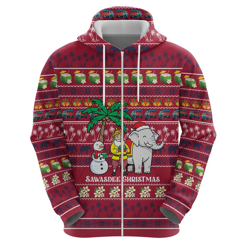 Thailand Christmas Zip Hoodie with Santa Elephant Snowman Palm Tree and Sawasdee Holiday - Wonder Print Shop