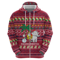 Thailand Christmas Zip Hoodie with Santa Elephant Snowman Palm Tree and Sawasdee Holiday - Wonder Print Shop