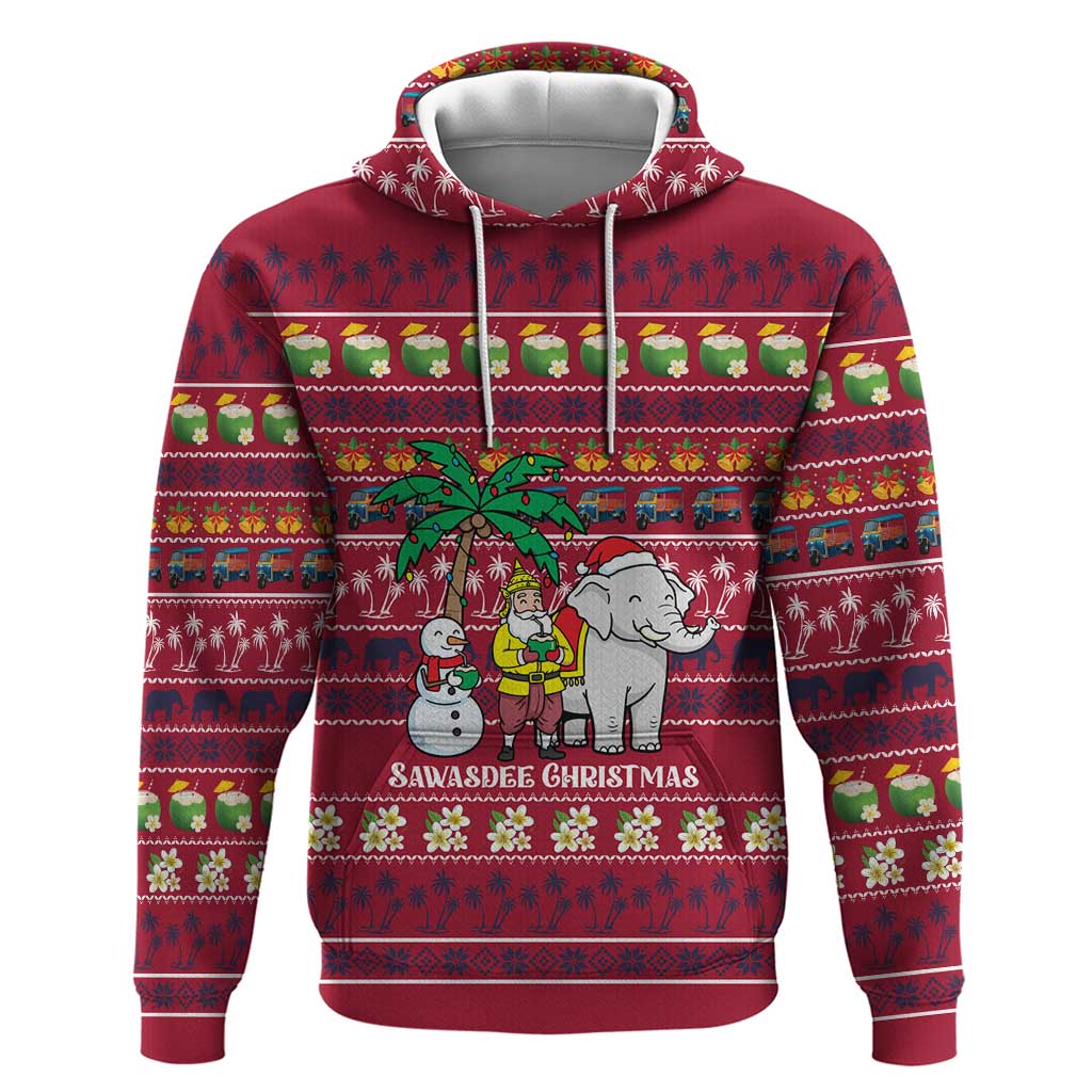 Thailand Christmas Zip Hoodie with Santa Elephant Snowman Palm Tree and Sawasdee Holiday - Wonder Print Shop