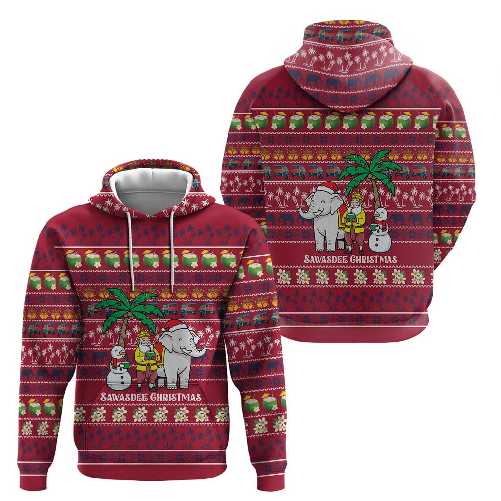 Thailand Christmas Zip Hoodie with Santa Elephant Snowman Palm Tree and Sawasdee Holiday - Wonder Print Shop