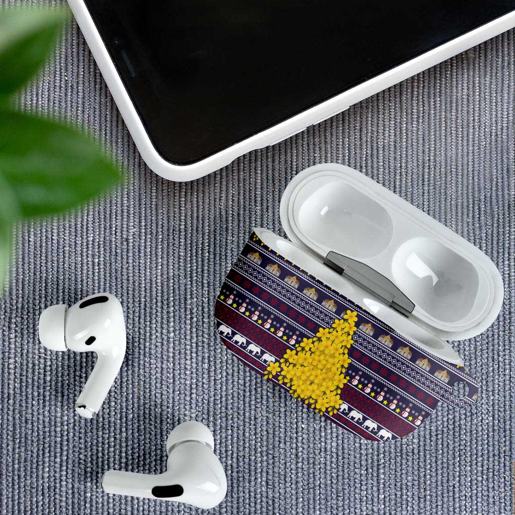 Thailand Christmas AirPods Case with Yellow Flower Tree Garuda Emblem and Elephant Holiday - Wonder Print Shop