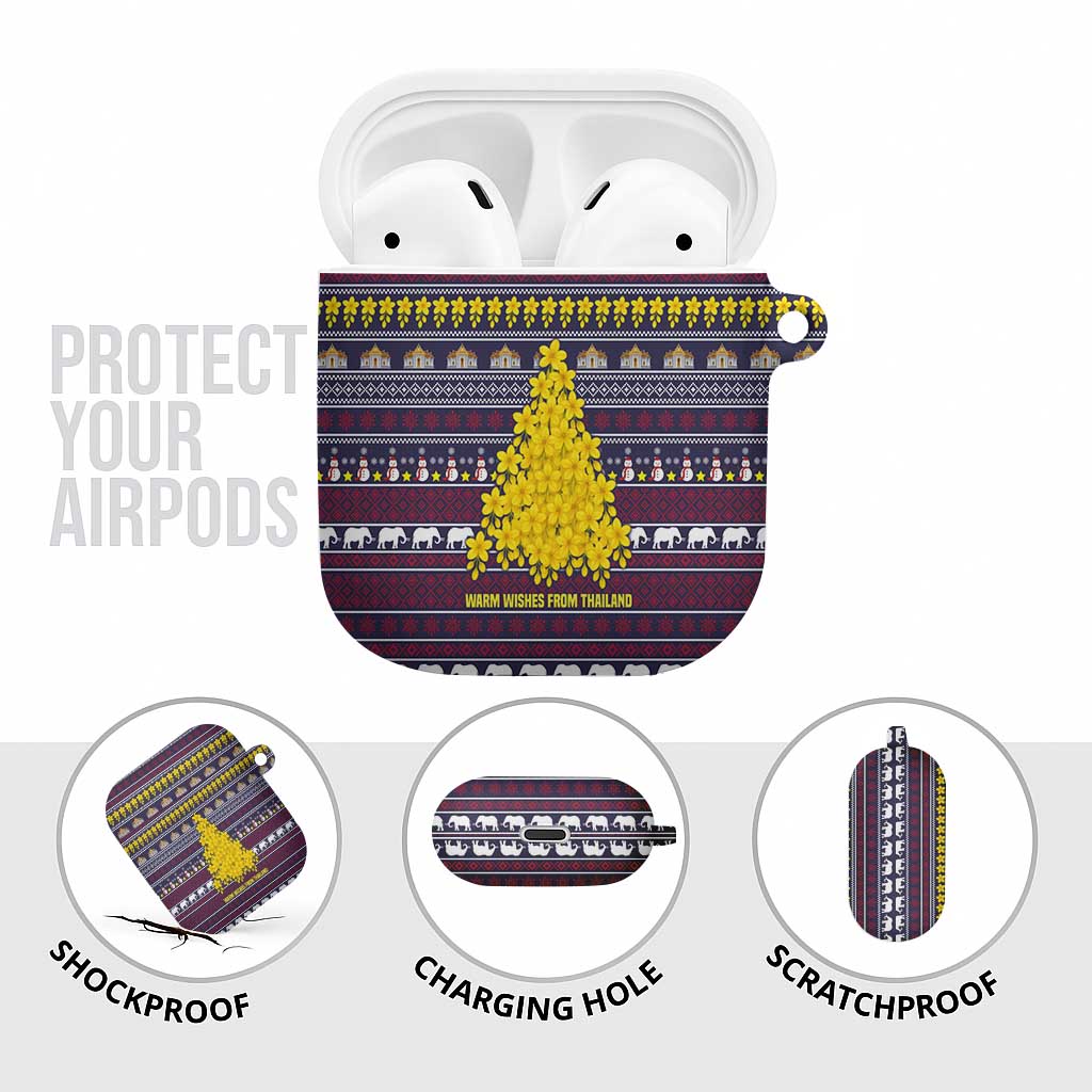 Thailand Christmas AirPods Case with Yellow Flower Tree Garuda Emblem and Elephant Holiday - Wonder Print Shop
