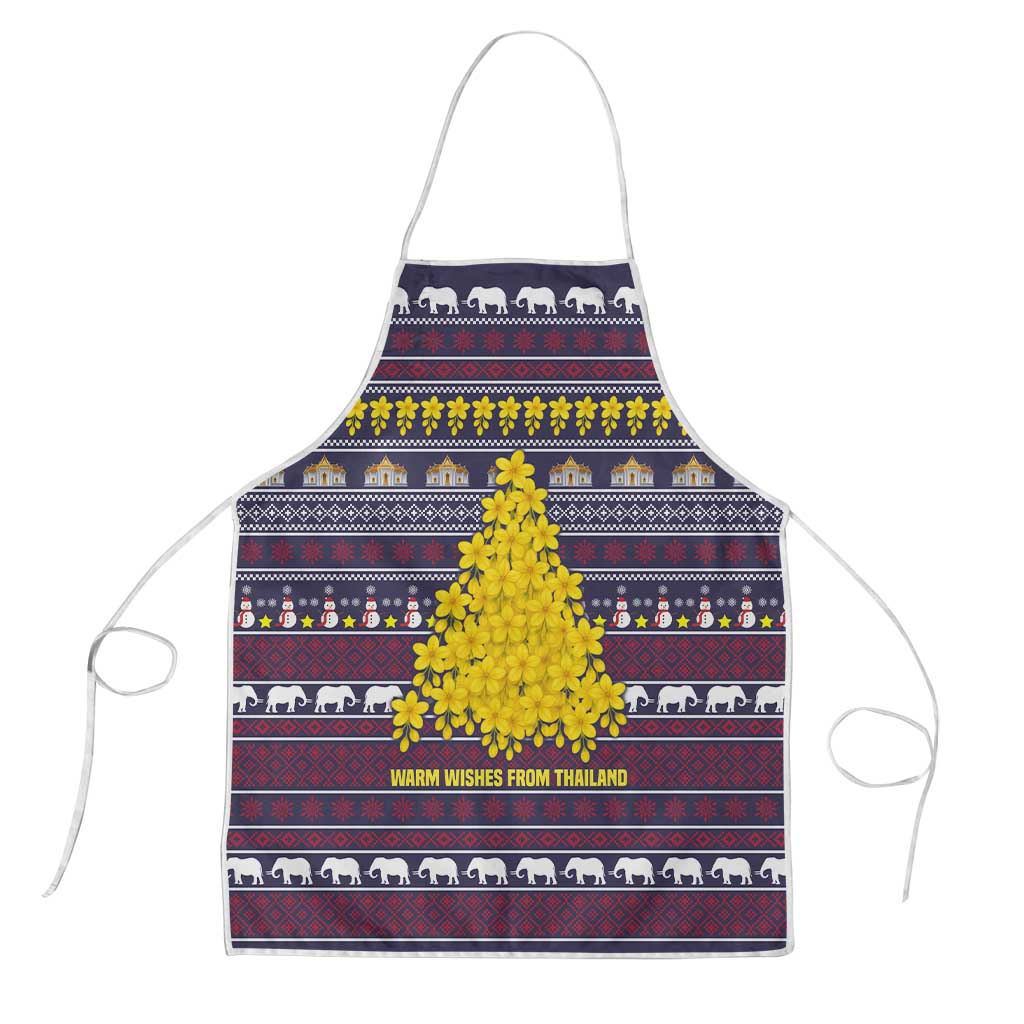 Thailand Christmas Apron with Yellow Flower Tree Garuda Emblem and Elephant Holiday - Wonder Print Shop