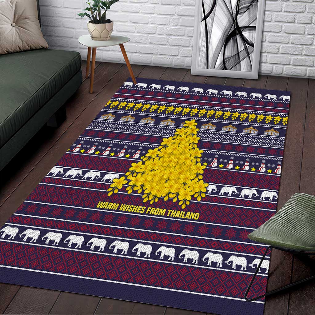 Thailand Christmas Area Rug with Yellow Flower Tree Garuda Emblem and Elephant Holiday - Wonder Print Shop