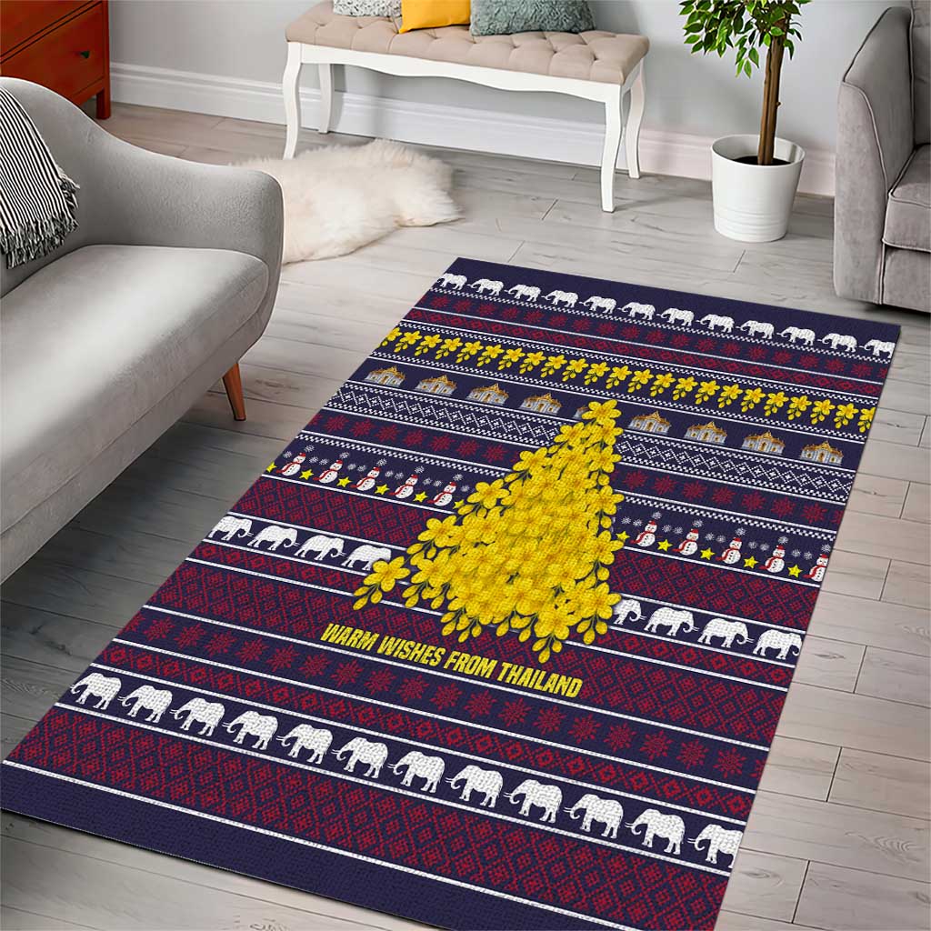 Thailand Christmas Area Rug with Yellow Flower Tree Garuda Emblem and Elephant Holiday - Wonder Print Shop