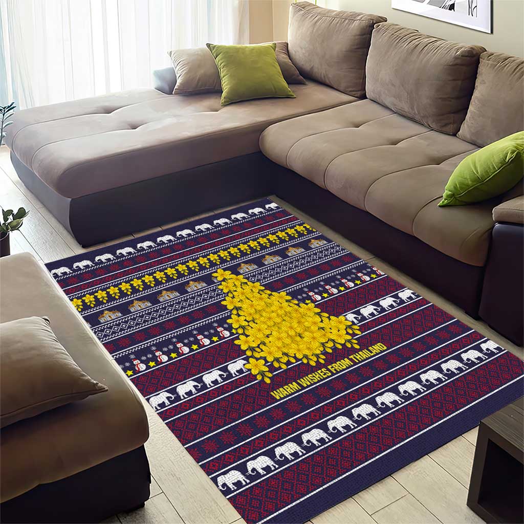 Thailand Christmas Area Rug with Yellow Flower Tree Garuda Emblem and Elephant Holiday - Wonder Print Shop