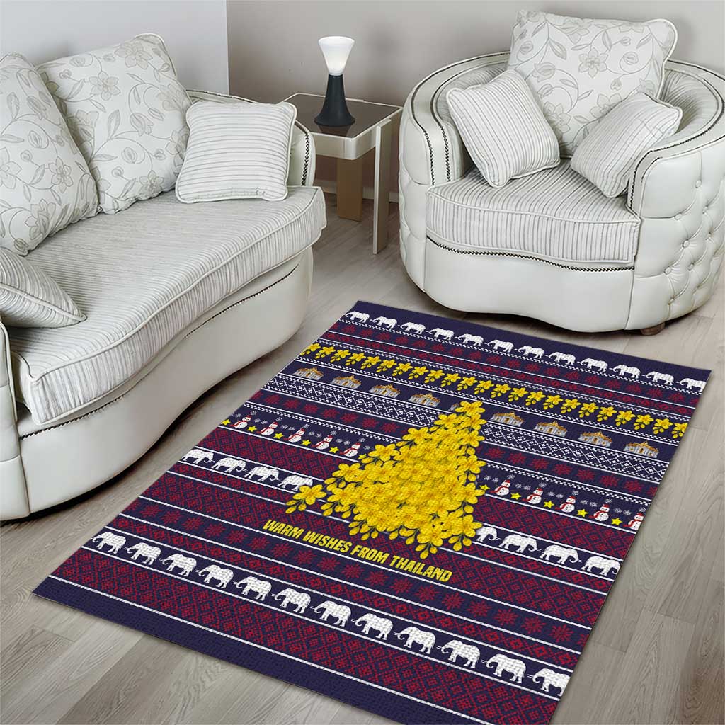Thailand Christmas Area Rug with Yellow Flower Tree Garuda Emblem and Elephant Holiday - Wonder Print Shop
