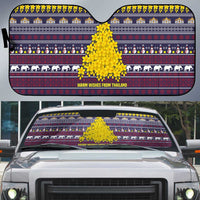 Thailand Christmas Auto Sun Shade with Yellow Flower Tree Garuda Emblem and Elephant Holiday - Wonder Print Shop