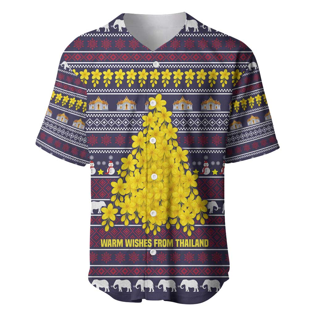 Thailand Christmas Baseball Jersey with Yellow Flower Tree Garuda Emblem and Elephant Holiday - Wonder Print Shop