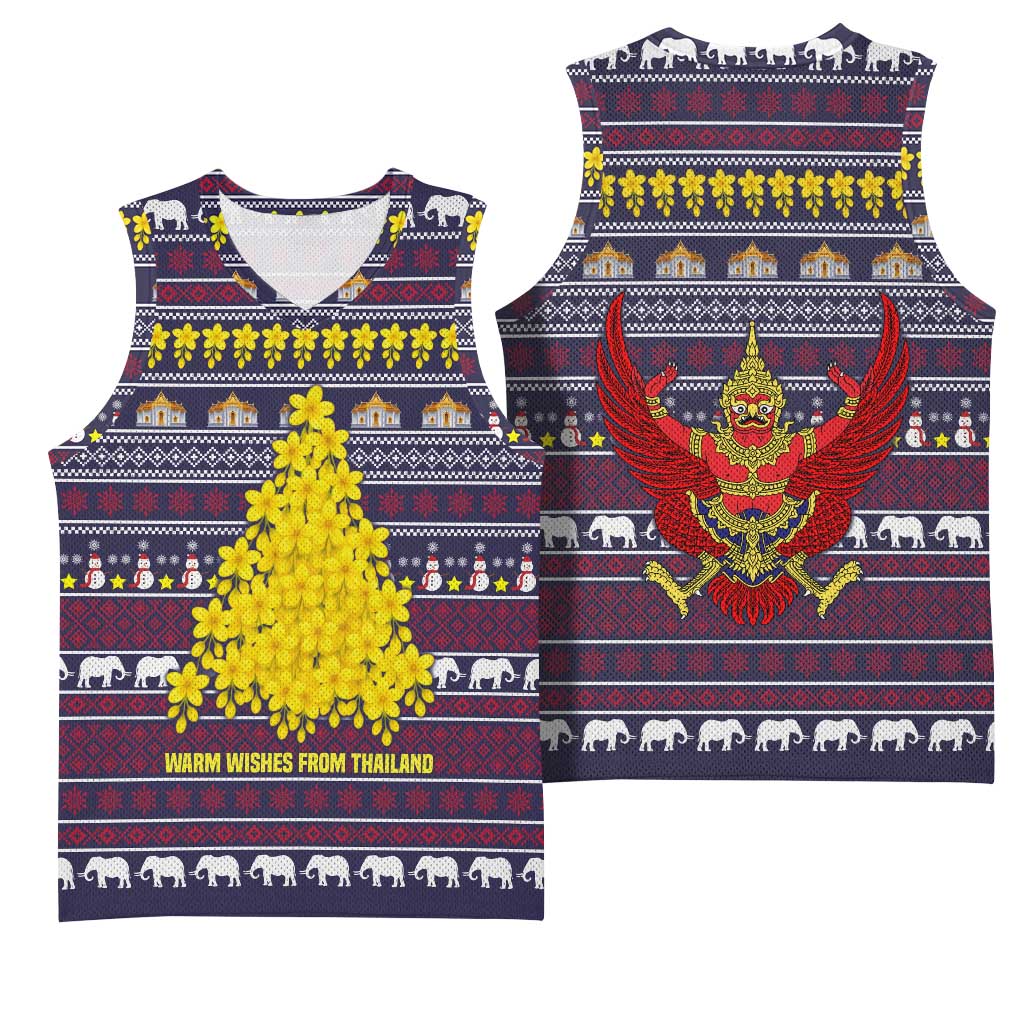 Thailand Christmas Basketball Jersey with Yellow Flower Tree Garuda Emblem and Elephant Holiday - Wonder Print Shop