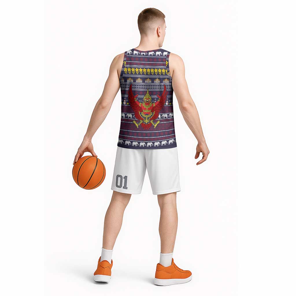 Thailand Christmas Basketball Jersey with Yellow Flower Tree Garuda Emblem and Elephant Holiday - Wonder Print Shop