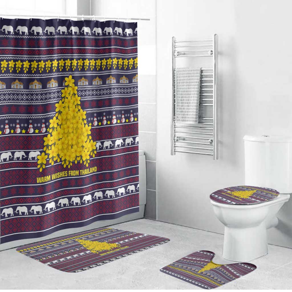 Thailand Christmas Bathroom Set with Yellow Flower Tree Garuda Emblem and Elephant Holiday - Wonder Print Shop