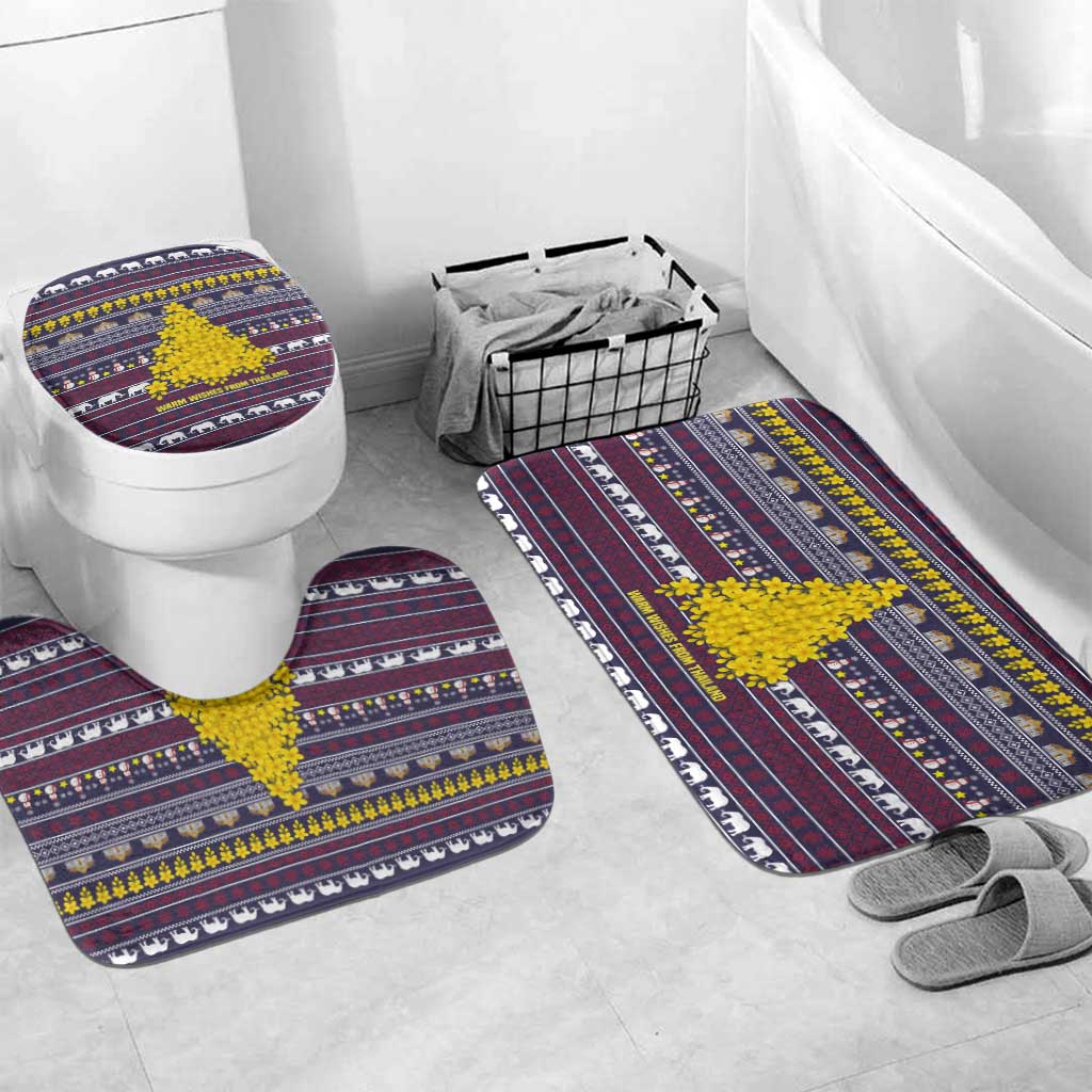 Thailand Christmas Bathroom Set with Yellow Flower Tree Garuda Emblem and Elephant Holiday - Wonder Print Shop
