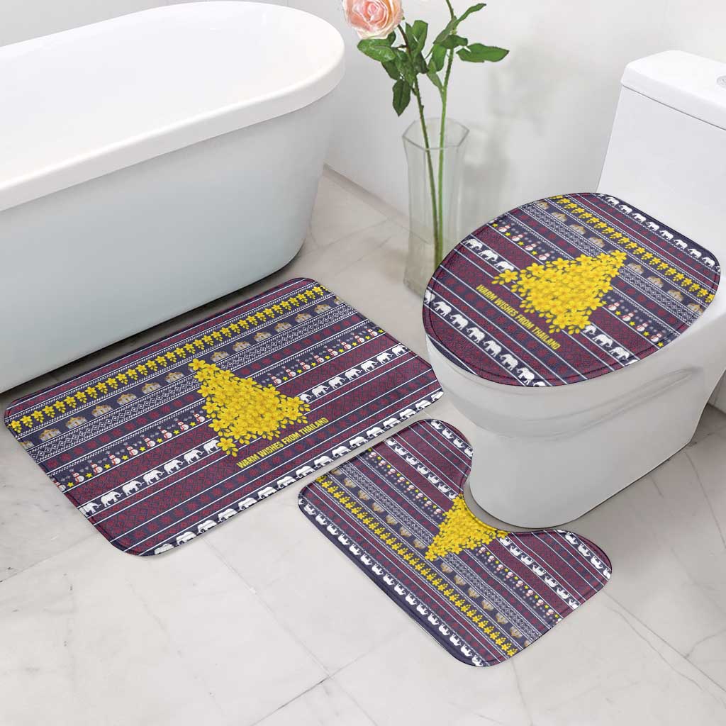 Thailand Christmas Bathroom Set with Yellow Flower Tree Garuda Emblem and Elephant Holiday - Wonder Print Shop