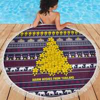 Thailand Christmas Beach Blanket with Yellow Flower Tree Garuda Emblem and Elephant Holiday - Wonder Print Shop