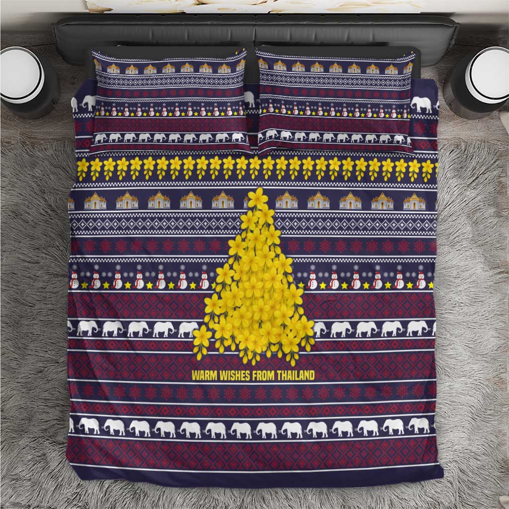 Thailand Christmas Bedding Set with Yellow Flower Tree Garuda Emblem and Elephant Holiday - Wonder Print Shop