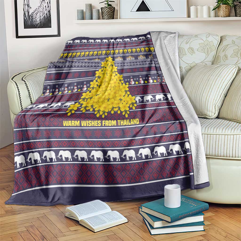 Thailand Christmas Blanket with Yellow Flower Tree Garuda Emblem and Elephant Holiday - Wonder Print Shop