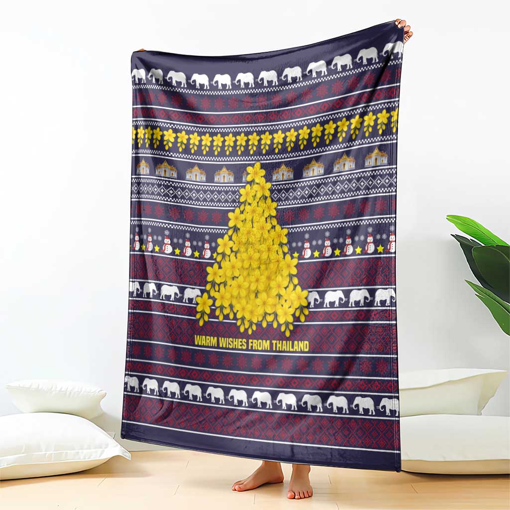 Thailand Christmas Blanket with Yellow Flower Tree Garuda Emblem and Elephant Holiday - Wonder Print Shop