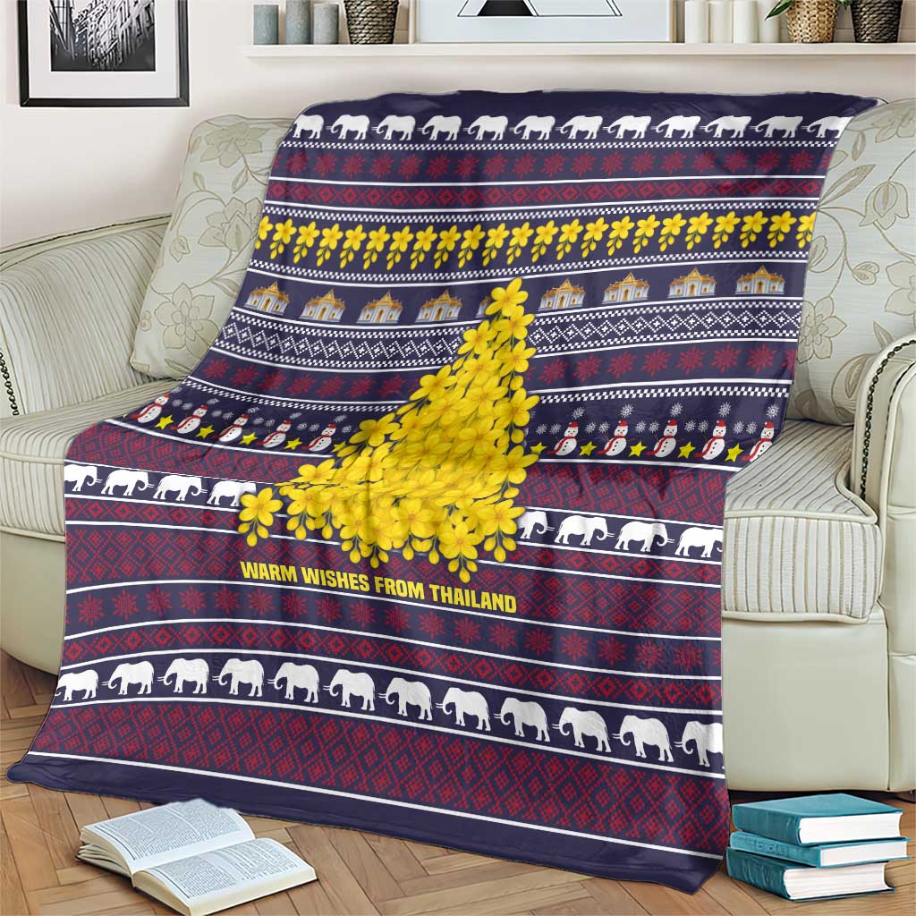 Thailand Christmas Blanket with Yellow Flower Tree Garuda Emblem and Elephant Holiday - Wonder Print Shop
