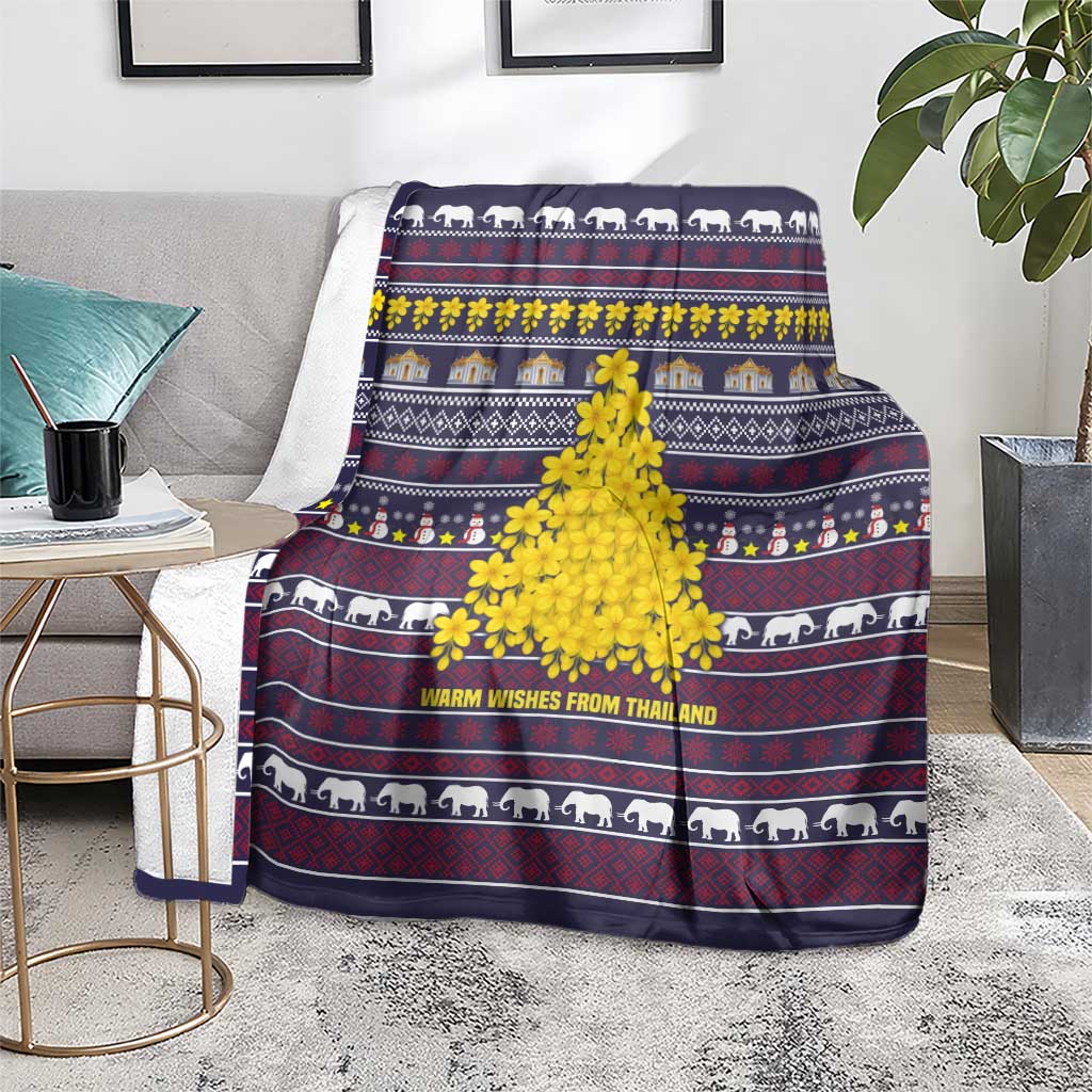 Thailand Christmas Blanket with Yellow Flower Tree Garuda Emblem and Elephant Holiday - Wonder Print Shop
