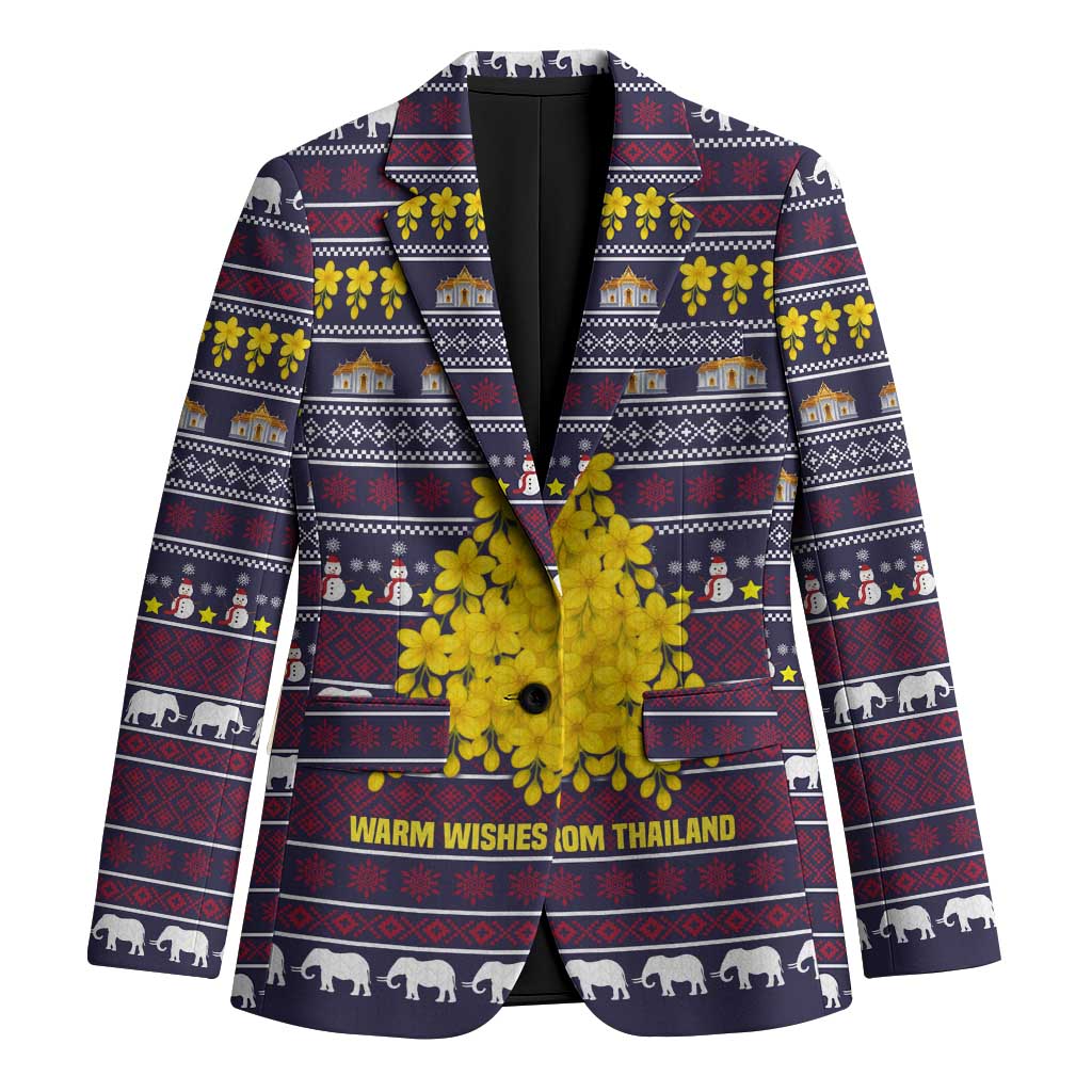 Thailand Christmas Blazer with Yellow Flower Tree Garuda Emblem and Elephant Holiday - Wonder Print Shop