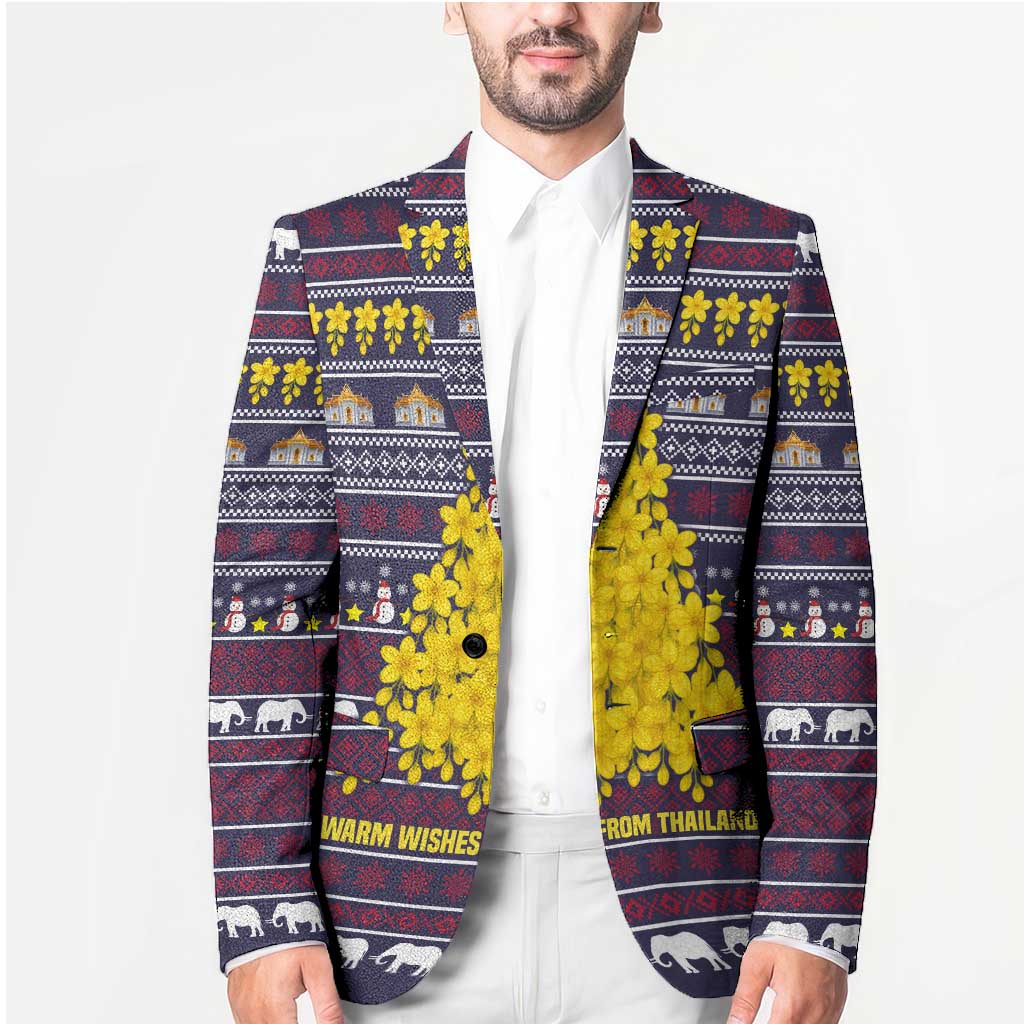 Thailand Christmas Blazer with Yellow Flower Tree Garuda Emblem and Elephant Holiday - Wonder Print Shop