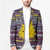 Thailand Christmas Blazer with Yellow Flower Tree Garuda Emblem and Elephant Holiday - Wonder Print Shop