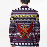 Thailand Christmas Blazer with Yellow Flower Tree Garuda Emblem and Elephant Holiday - Wonder Print Shop