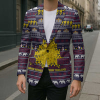 Thailand Christmas Blazer with Yellow Flower Tree Garuda Emblem and Elephant Holiday - Wonder Print Shop