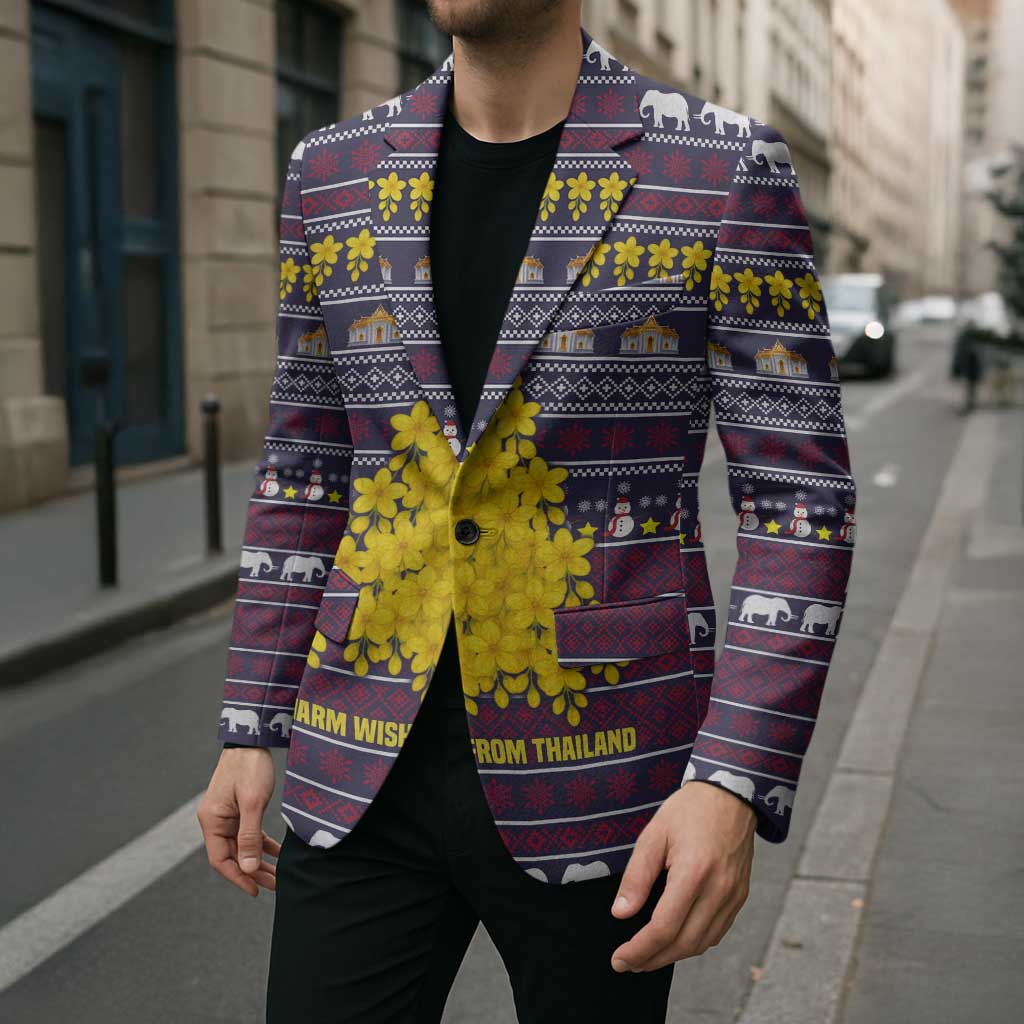 Thailand Christmas Blazer with Yellow Flower Tree Garuda Emblem and Elephant Holiday - Wonder Print Shop