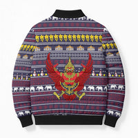 Thailand Christmas Bomber Puffer Jacket with Yellow Flower Tree Garuda Emblem and Elephant Holiday - Wonder Print Shop