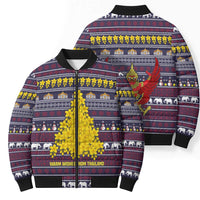 Thailand Christmas Bomber Puffer Jacket with Yellow Flower Tree Garuda Emblem and Elephant Holiday - Wonder Print Shop
