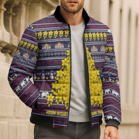 Thailand Christmas Bomber Puffer Jacket with Yellow Flower Tree Garuda Emblem and Elephant Holiday - Wonder Print Shop