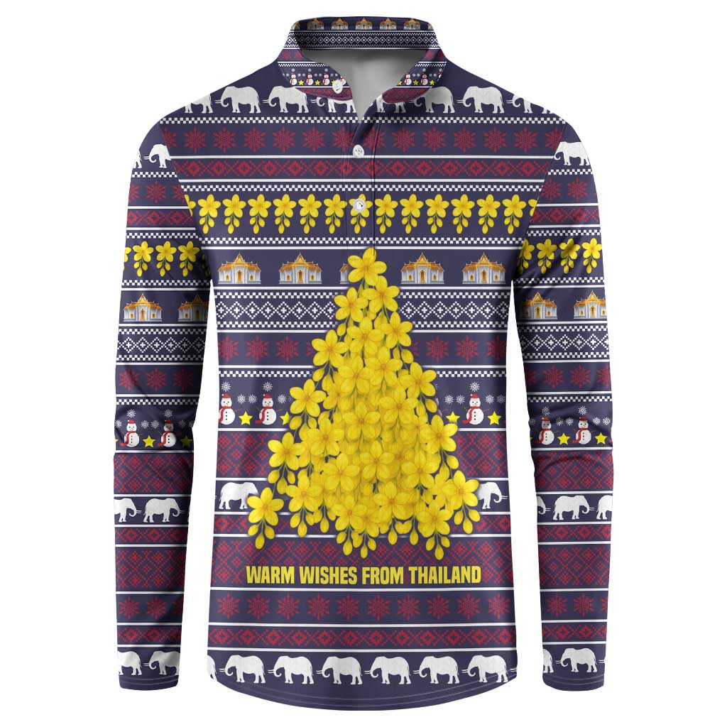 Thailand Christmas Button Sweatshirt with Yellow Flower Tree Garuda Emblem and Elephant Holiday - Wonder Print Shop