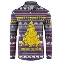 Thailand Christmas Button Sweatshirt with Yellow Flower Tree Garuda Emblem and Elephant Holiday - Wonder Print Shop