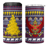 Thailand Christmas 4 in 1 Can Cooler Tumbler with Yellow Flower Tree Garuda Emblem and Elephant Holiday - Wonder Print Shop