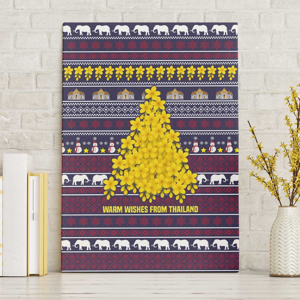 Thailand Christmas Canvas Wall Art with Yellow Flower Tree Garuda Emblem and Elephant Holiday - Wonder Print Shop