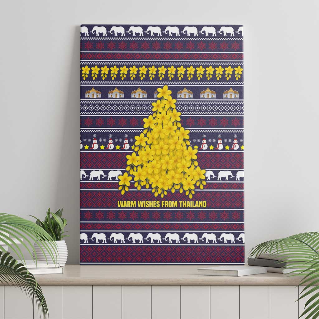 Thailand Christmas Canvas Wall Art with Yellow Flower Tree Garuda Emblem and Elephant Holiday - Wonder Print Shop