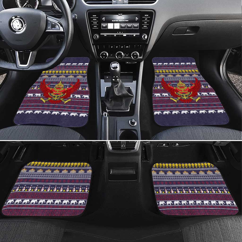 Thailand Christmas Car Mats with Yellow Flower Tree Garuda Emblem and Elephant Holiday - Wonder Print Shop