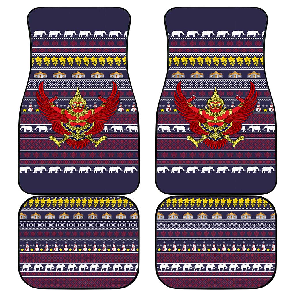 Thailand Christmas Car Mats with Yellow Flower Tree Garuda Emblem and Elephant Holiday - Wonder Print Shop