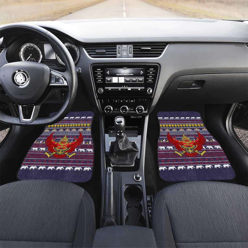 Thailand Christmas Car Mats with Yellow Flower Tree Garuda Emblem and Elephant Holiday - Wonder Print Shop