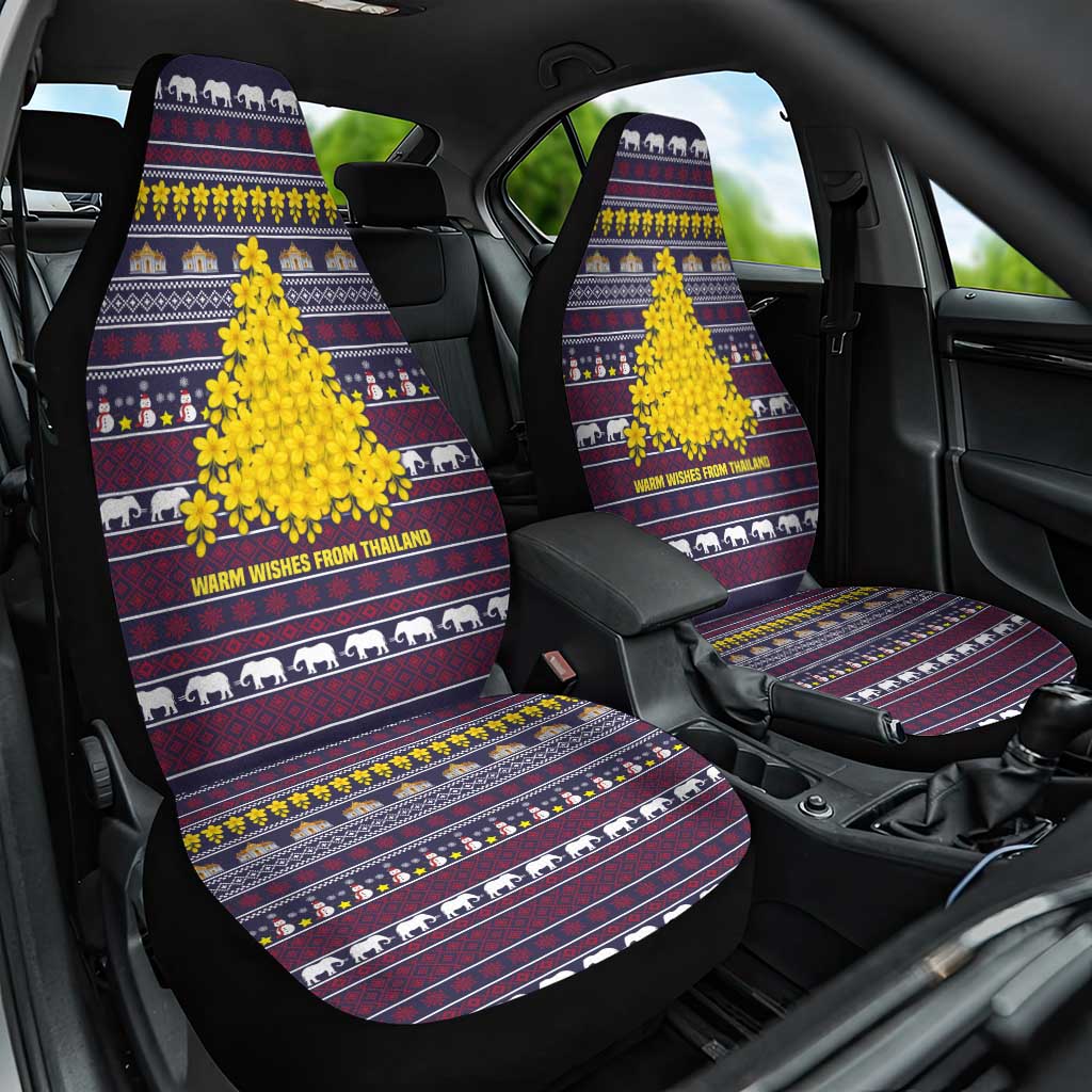 Thailand Christmas Car Seat Cover with Yellow Flower Tree Garuda Emblem and Elephant Holiday - Wonder Print Shop
