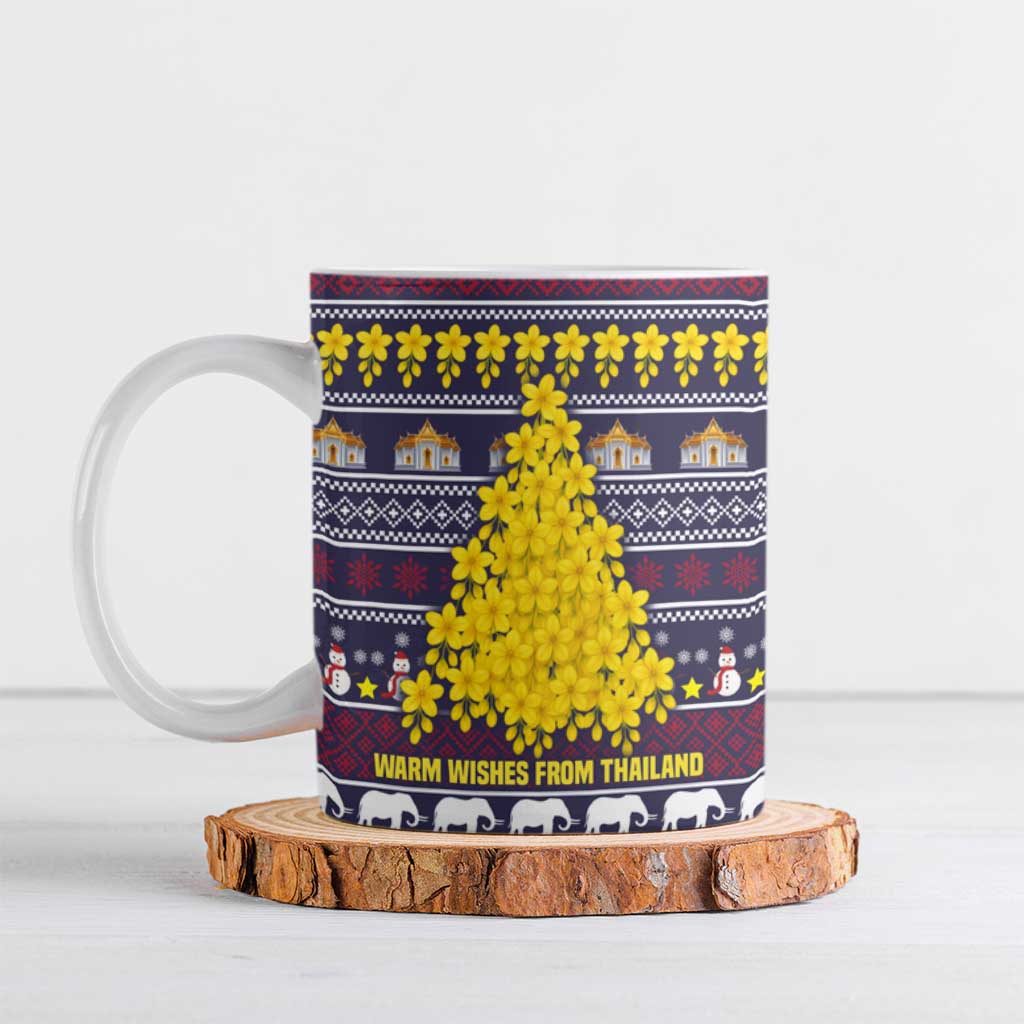 Thailand Christmas Ceramic Mug with Yellow Flower Tree Garuda Emblem and Elephant Holiday - Wonder Print Shop