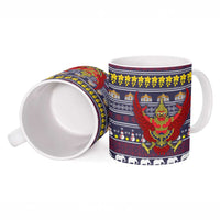 Thailand Christmas Ceramic Mug with Yellow Flower Tree Garuda Emblem and Elephant Holiday - Wonder Print Shop
