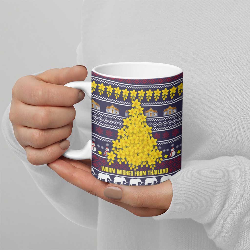 Thailand Christmas Ceramic Mug with Yellow Flower Tree Garuda Emblem and Elephant Holiday - Wonder Print Shop