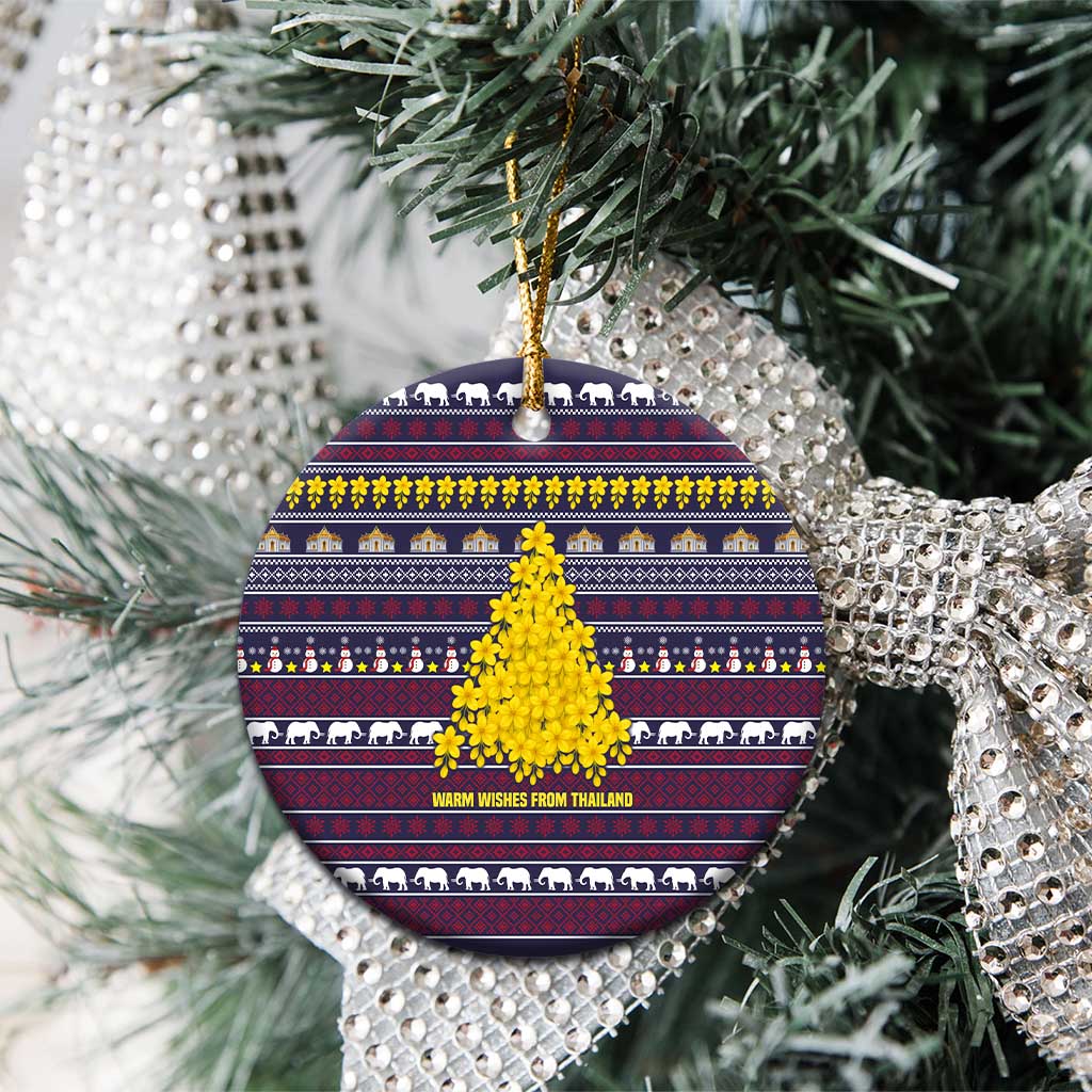 Thailand Christmas Ceramic Ornament with Yellow Flower Tree Garuda Emblem and Elephant Holiday - Wonder Print Shop