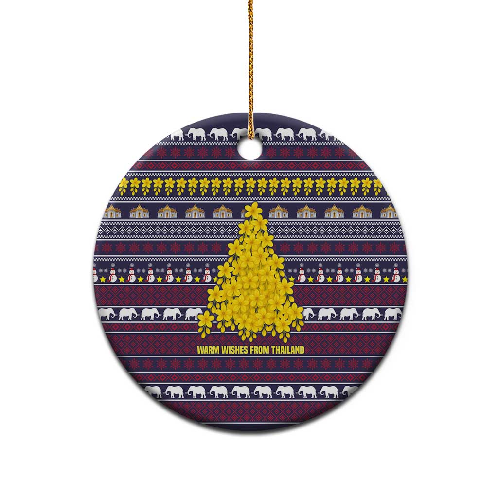 Thailand Christmas Ceramic Ornament with Yellow Flower Tree Garuda Emblem and Elephant Holiday - Wonder Print Shop