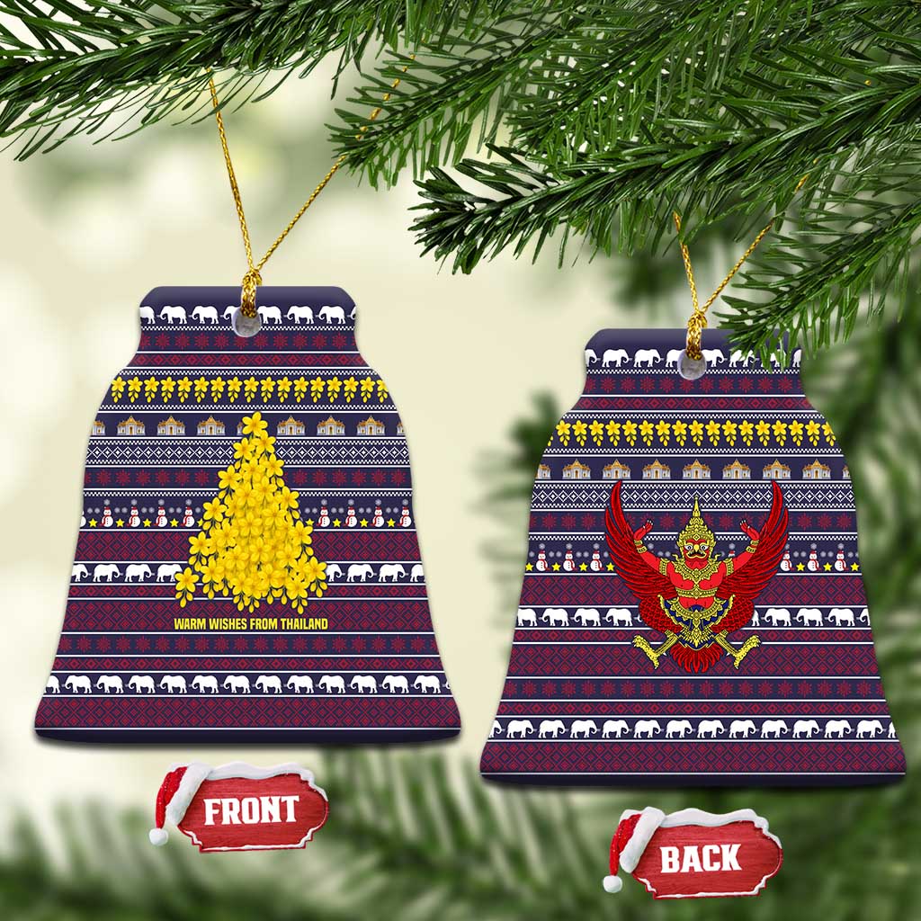 Thailand Christmas Ceramic Ornament with Yellow Flower Tree Garuda Emblem and Elephant Holiday - Wonder Print Shop