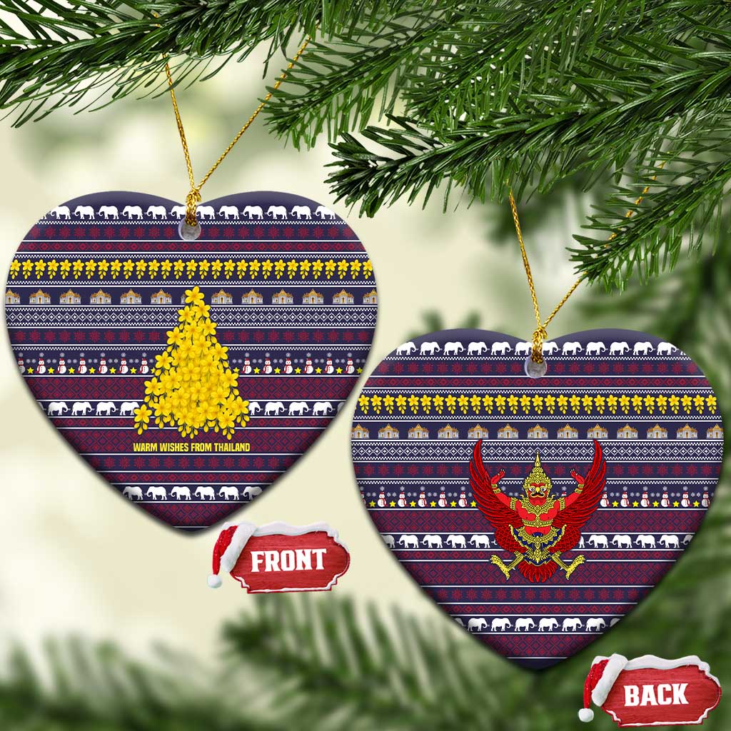 Thailand Christmas Ceramic Ornament with Yellow Flower Tree Garuda Emblem and Elephant Holiday - Wonder Print Shop